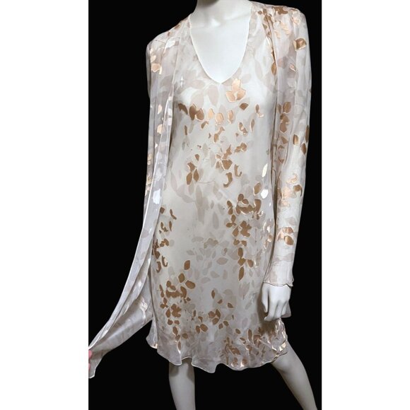 Y2K Silk Blend Midi Dress 12 Attached Duster Bias Cut Burnout Satin Fairy - Picture 4 of 11